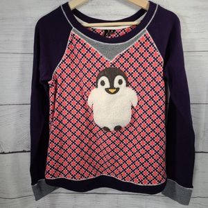 Adorable Red and navy fluffy penguin sweater Christmas Winter Sweater.